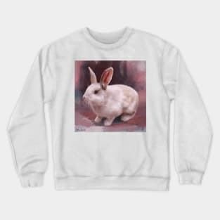 Painting of a Cute Fluffy White Rabbit on a Pink Shaded Background Crewneck Sweatshirt